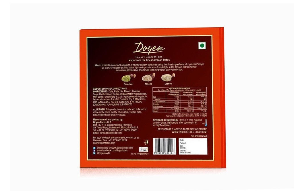 Doyen Dip Dates, Pistachio, Almonds and Cashew   Pack  250 grams